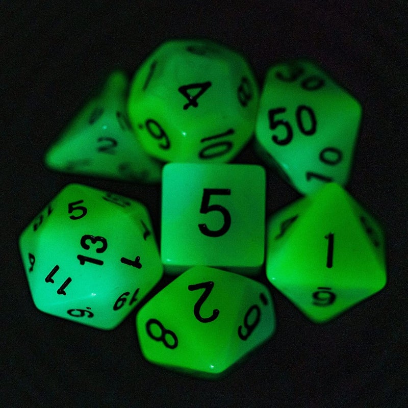 Poludie Glow in The Dark DND Dice, 7Pcs Luminous Polyhedral Die Set with Leather Die Bag, Glowing D&D Dice for RPG Table Games(Green Blue) - Image 2
